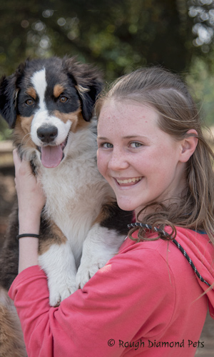 girl and aussie pup
